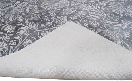 Modern Floral Silver And Ivory Hand Loom Viscose 5x8 Area Rug