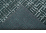 Modern Geometric Design Dark Teal And Silver 8x10 Hand Knotted Wool And Art Silk Rug-Area Rug-Parc Decor