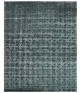 Modern Geometric Design Dark Teal And Silver 8x10 Hand Knotted Wool And Art Silk Rug-Area Rug-Parc Decor