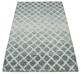 Modern Geometric Ivory and Charcoal Hand Tufted Natural Wool Area Rug
