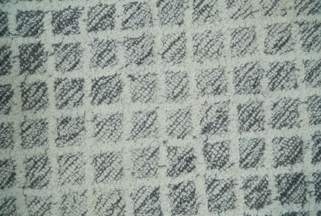 Modern Geometric Ivory and Charcoal Hand Tufted Natural Wool Area Rug