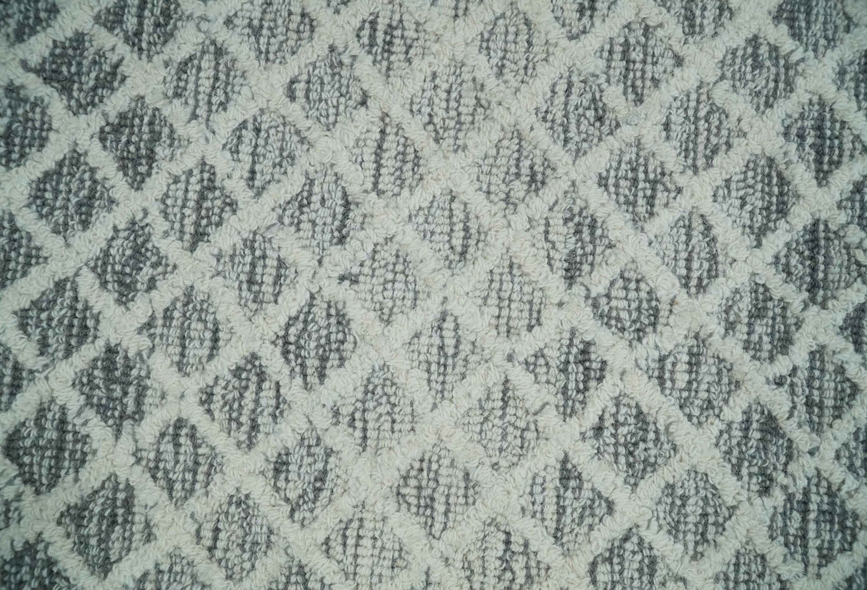 Modern Geometric Ivory and Charcoal Hand Tufted Natural Wool Area Rug