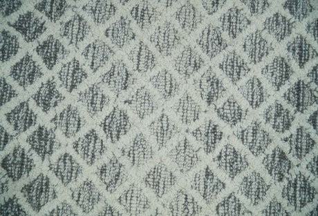 Modern Geometric Ivory and Charcoal Hand Tufted Natural Wool Area Rug