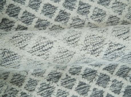Modern Geometric Ivory and Charcoal Hand Tufted Natural Wool Area Rug