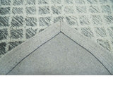 Modern Geometric Ivory and Charcoal Hand Tufted Natural Wool Area Rug