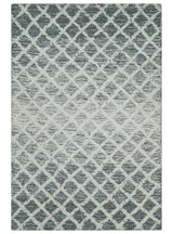 Modern Geometric Ivory and Charcoal Hand Tufted Natural Wool Area Rug
