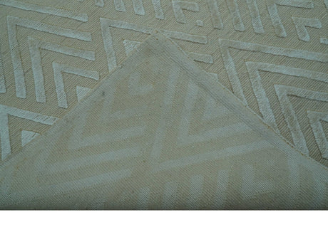 Modern Geometric Pattern Ivory And Beige Hand Knotted 9x12 Area Rug