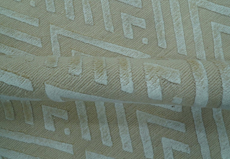 Modern Geometric Pattern Ivory And Beige Hand Knotted 9x12 Area Rug