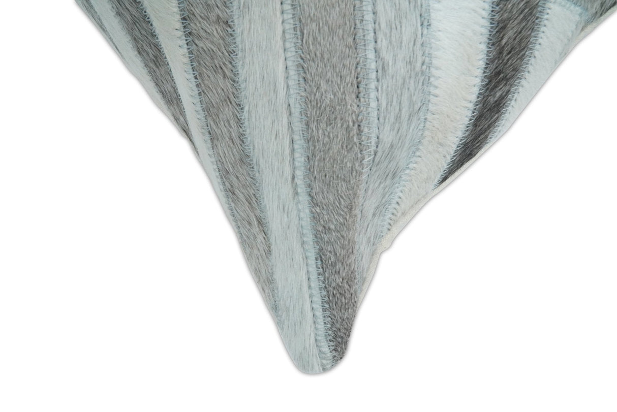 Modern Geometric Silver and Ivory Striped Genuine leather Pillow, Cushion | PL18-All Products-Parc Decor