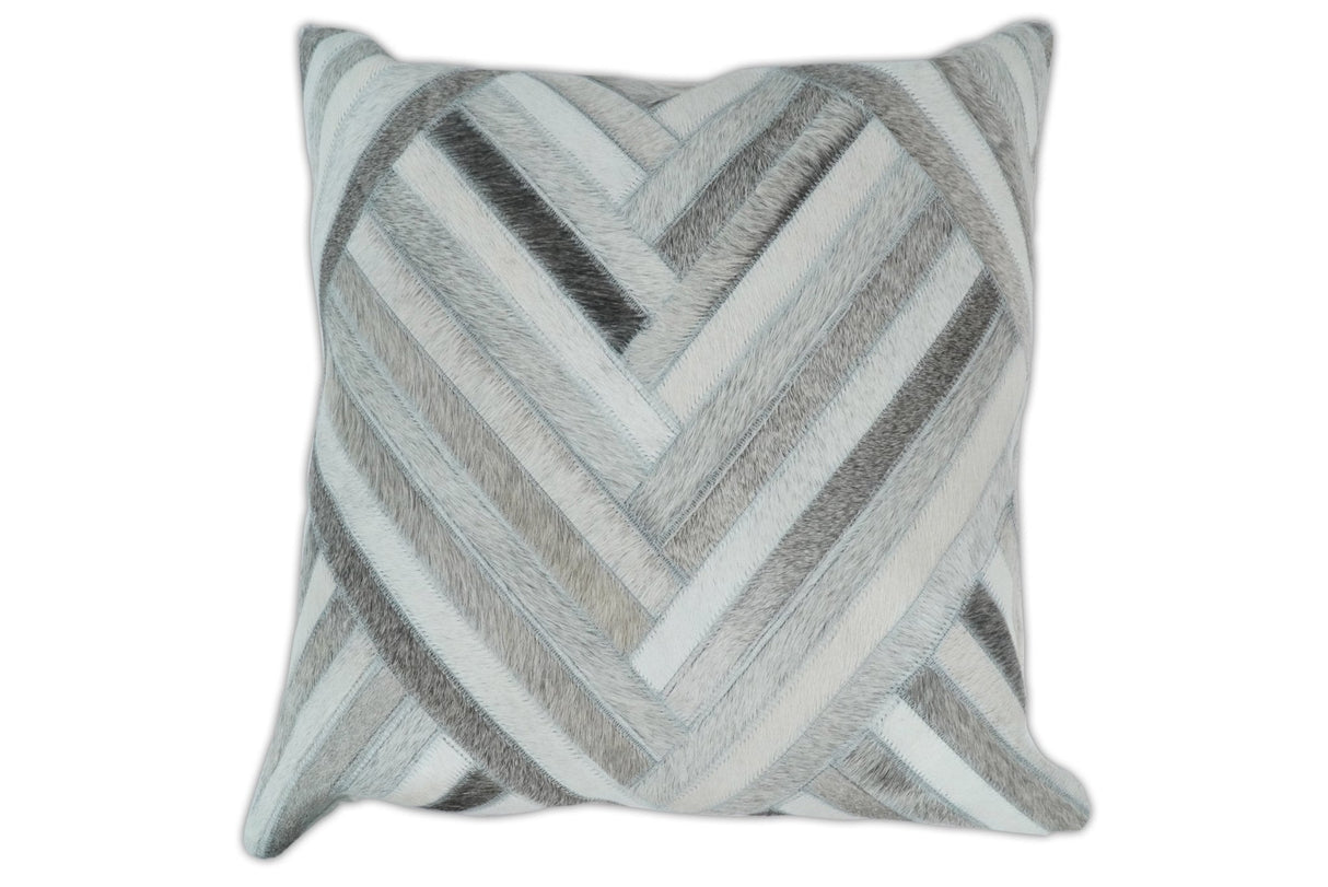 Modern Geometric Silver and Ivory Striped Genuine leather Pillow, Cushion | PL18-All Products-Parc Decor