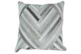 Modern Geometric Silver and Ivory Striped Genuine leather Pillow, Cushion | PL18-All Products-Parc Decor