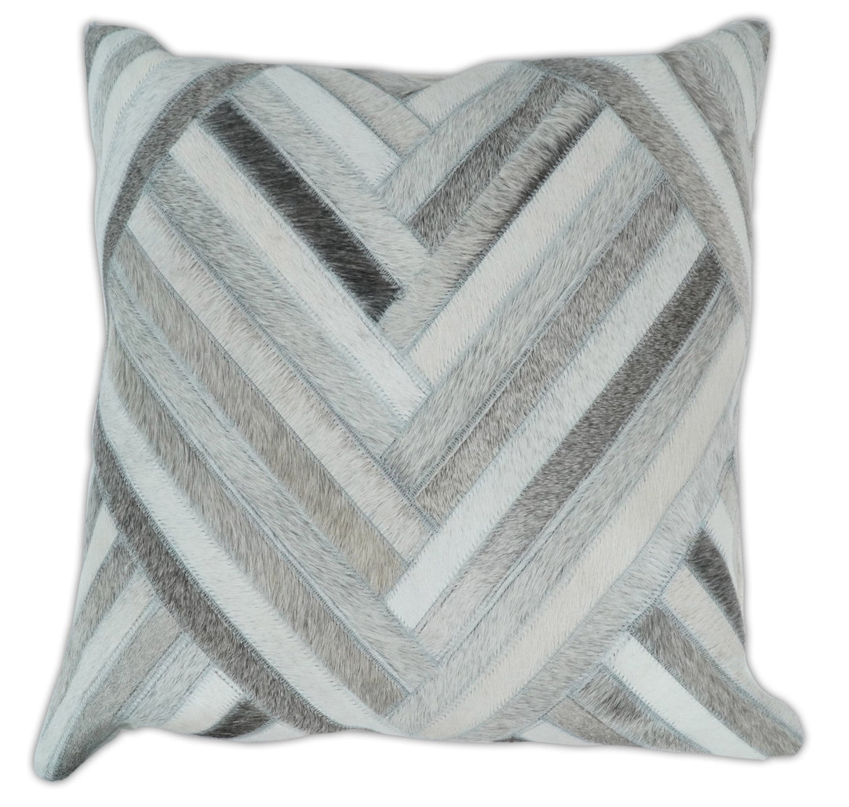 Modern Geometric Silver and Ivory Striped Genuine leather Pillow, Cushion | PL18-All Products-Parc Decor