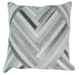 Modern Geometric Silver and Ivory Striped Genuine leather Pillow, Cushion | PL18-All Products-Parc Decor