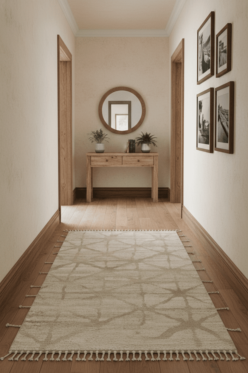 Modern Geometrical 5.3x7.8 Ivory and Beige Hand Knotted wool area rug