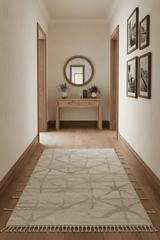 Modern Geometrical 5.3x7.8 Ivory and Beige Hand Knotted wool area rug