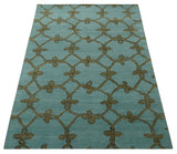 Modern Geometrical Aqua, Camel and Charcoal 6x9 Hand loom Wool and Art Silk Area Rug-Area Rug-Parc Decor