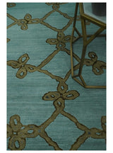 Modern Geometrical Aqua, Camel and Charcoal 6x9 Hand loom Wool and Art Silk Area Rug-Area Rug-Parc Decor