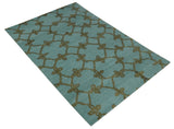 Modern Geometrical Aqua, Camel and Charcoal 6x9 Hand loom Wool and Art Silk Area Rug-Area Rug-Parc Decor