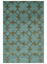 Modern Geometrical Aqua, Camel and Charcoal 6x9 Hand loom Wool and Art Silk Area Rug-Area Rug-Parc Decor