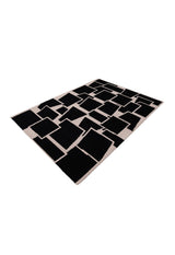 Modern Geometrical Black Hand Tufted Wool Area Rug