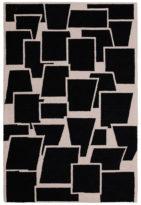 Modern Geometrical Black Hand Tufted Wool Area Rug