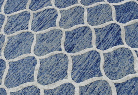 Modern Geometrical Blue Hand Tufted Wool 5x8 Area Rug