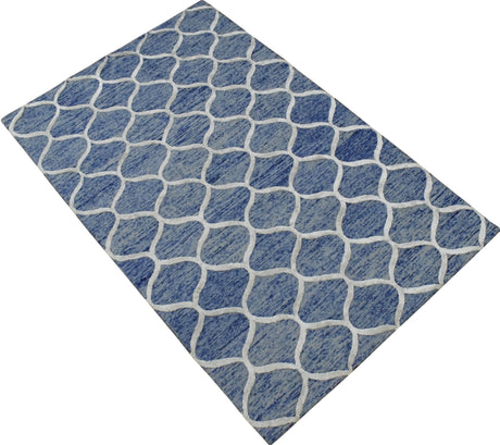 Modern Geometrical Blue Hand Tufted Wool 5x8 Area Rug
