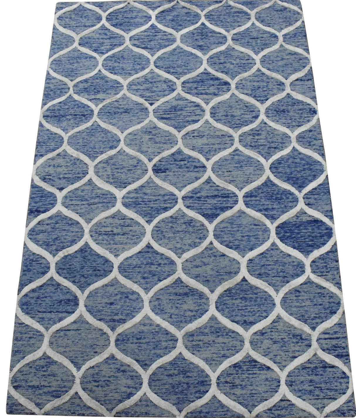 Modern Geometrical Blue Hand Tufted Wool 5x8 Area Rug