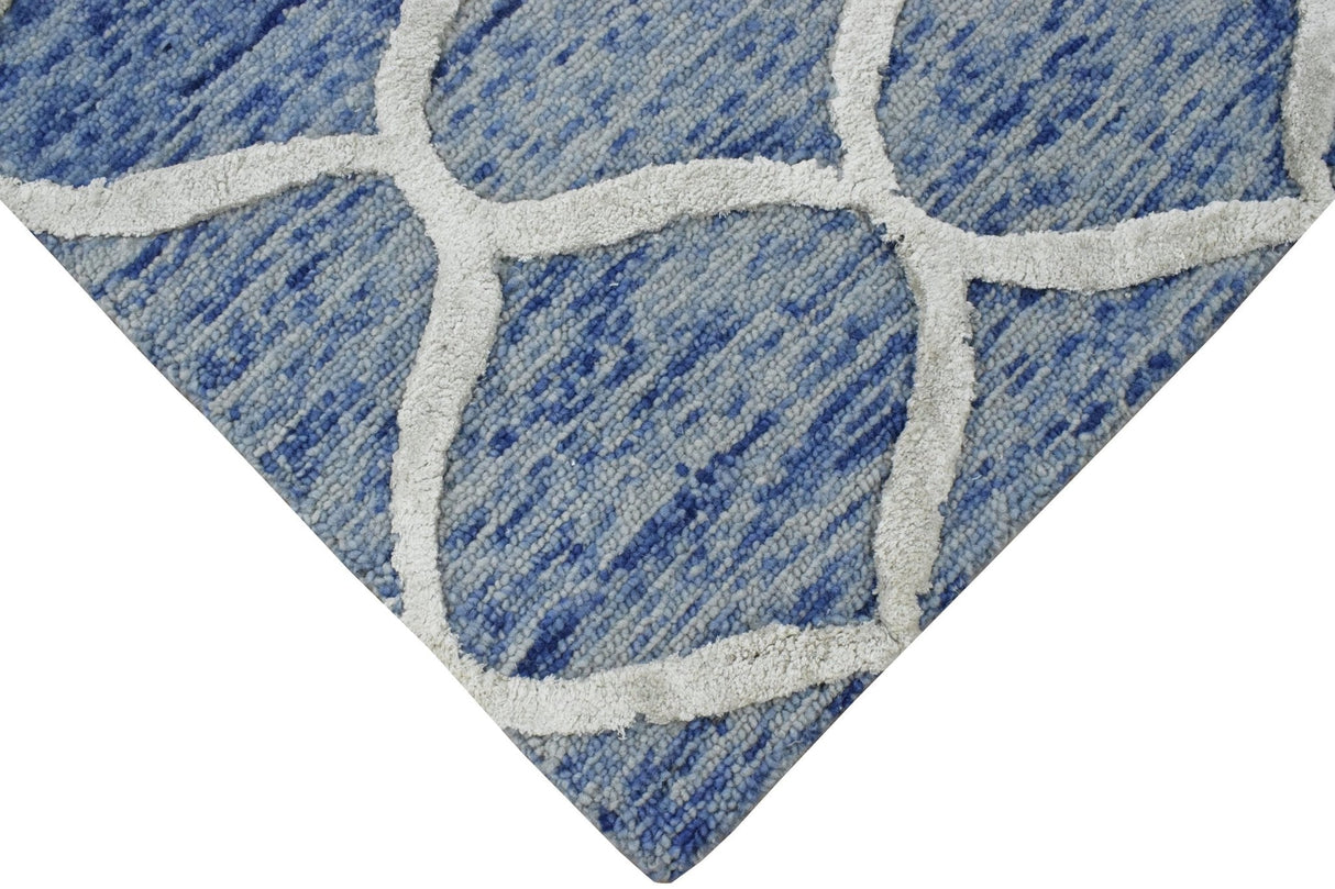 Modern Geometrical Blue Hand Tufted Wool 5x8 Area Rug