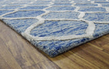 Modern Geometrical Blue Hand Tufted Wool 5x8 Area Rug