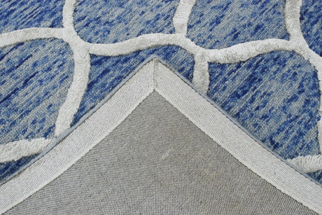 Modern Geometrical Blue Hand Tufted Wool 5x8 Area Rug