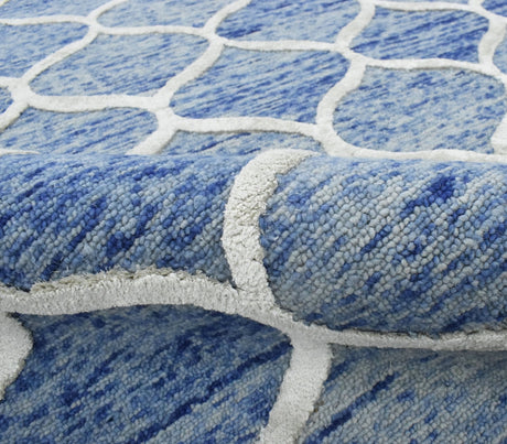 Modern Geometrical Blue Hand Tufted Wool 5x8 Area Rug