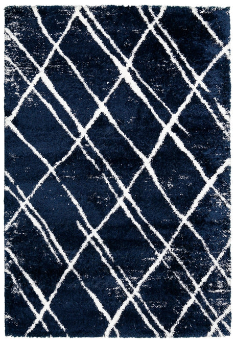 Modern Geometrical Blue Machine Woven 5x7 Area Rug