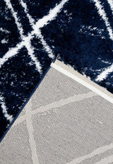 Modern Geometrical Blue Machine Woven 5x7 Area Rug