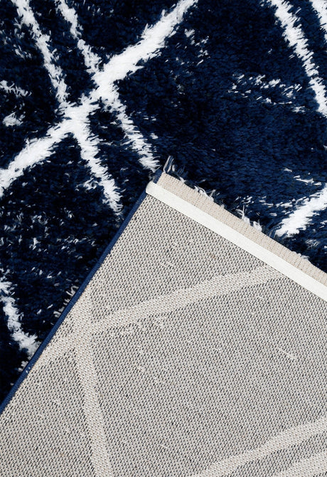 Modern Geometrical Blue Machine Woven 5x7 Area Rug