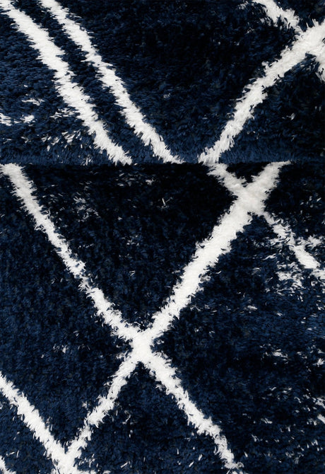 Modern Geometrical Blue Machine Woven 5x7 Area Rug