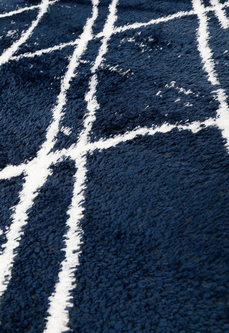 Modern Geometrical Blue Machine Woven 5x7 Area Rug