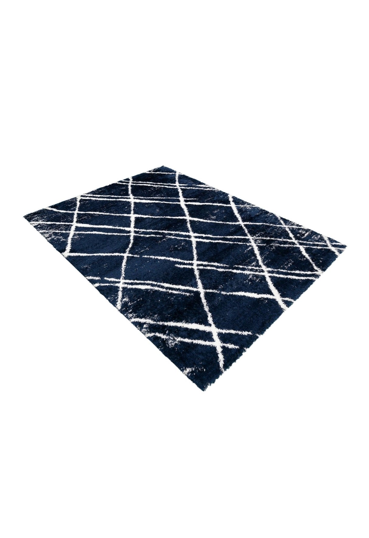Modern Geometrical Blue Machine Woven 5x7 Area Rug