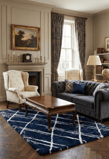 Modern Geometrical Blue Machine Woven 5x7 Area Rug