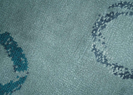 Modern Geometrical Circle Design Teal and Charcoal 5x7 Hand Knotted wool area rug