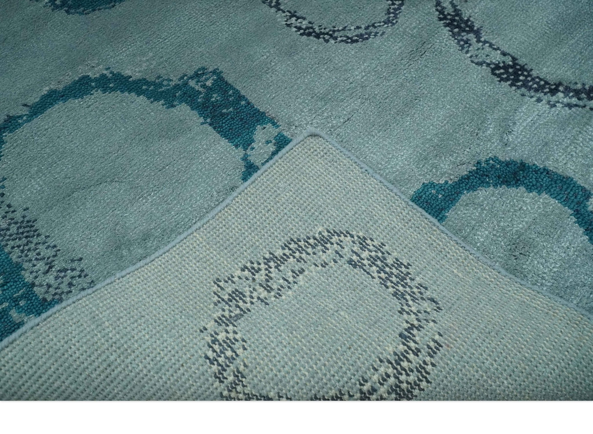 Modern Geometrical Circle Design Teal and Charcoal 5x7 Hand Knotted wool area rug