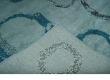 Modern Geometrical Circle Design Teal and Charcoal 5x7 Hand Knotted wool area rug