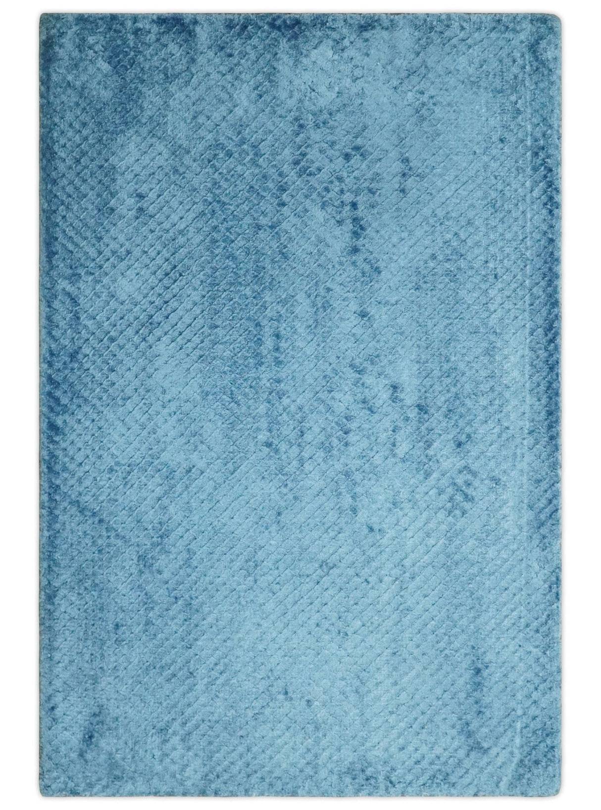 Modern Geometrical Cross Square Hand Made 2x3 Aqua Blue Art silk Area Rug-Area Rug-Parc Decor