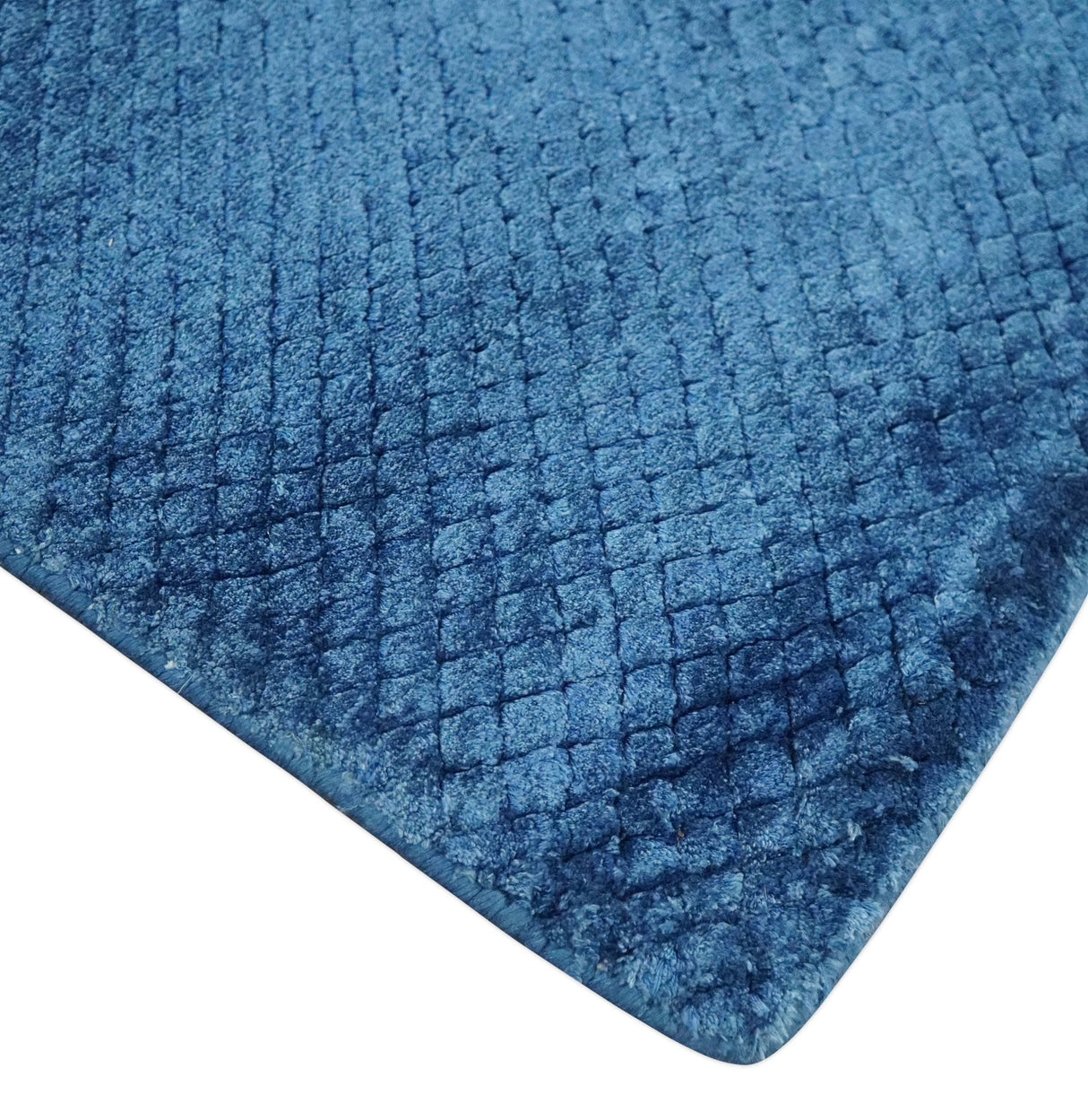 Modern Geometrical Cross Square Hand Made 2x4 Blue Art silk Area Rug-Area Rug-Parc Decor