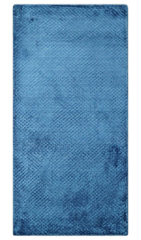 Modern Geometrical Cross Square Hand Made 2x4 Blue Art silk Area Rug-Area Rug-Parc Decor