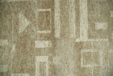 Modern Geometrical Dark Beige and Ivory Hand Knotted 5x8 Wool Area Rug