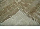 Modern Geometrical Dark Beige and Ivory Hand Knotted 5x8 Wool Area Rug