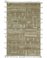 Modern Geometrical Dark Beige and Ivory Hand Knotted 5x8 Wool Area Rug