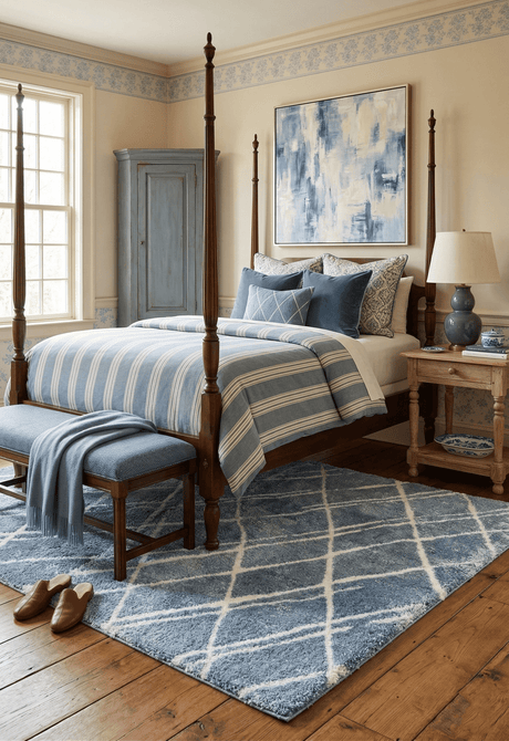 Modern Geometrical Design Blue 5x7 Rug