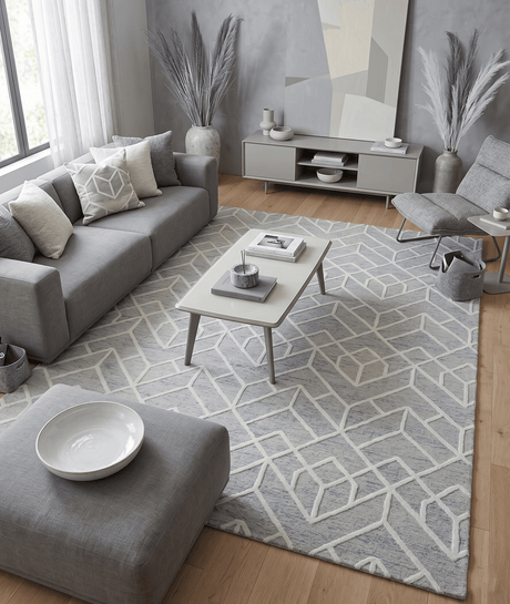 Modern Geometrical Design Hand Tufted Wool Area Rug
